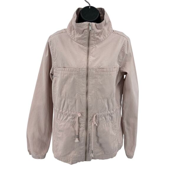 Old Navy Twill Field Jacket SZ S Tall Full Zip Light Pink Drawstring Lightweight - Picture 1 of 9